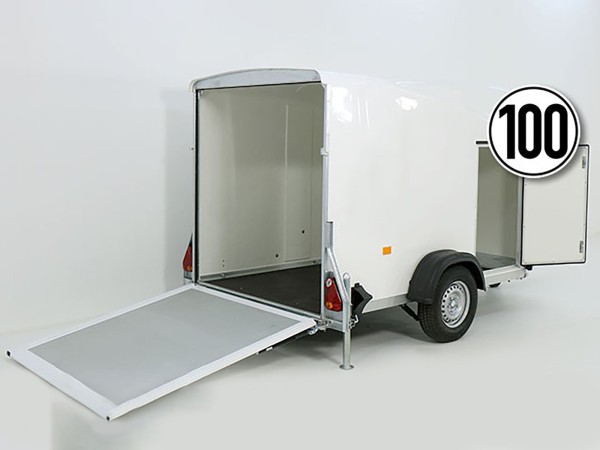 Debon Cargo 1300 Vollpoly Kofferanhänger 150x290cm H:160cm – mit Tür & Rampe, 1,3t, weiß